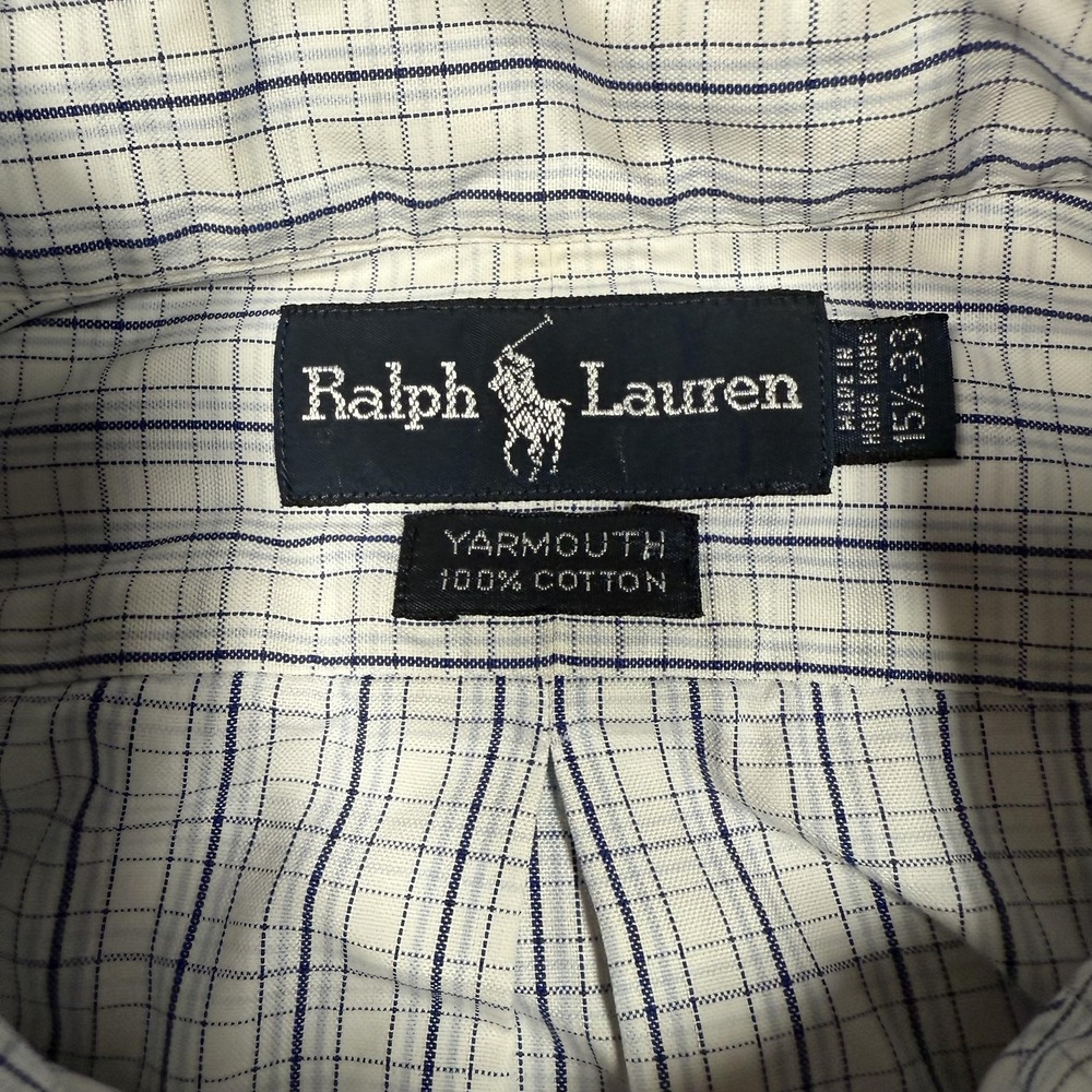 Ralph Lauren Shirt Mens 15.5 33 White Blue‎ Plaid Yarmouth Button Down Pony Logo - Picture 4 of 10